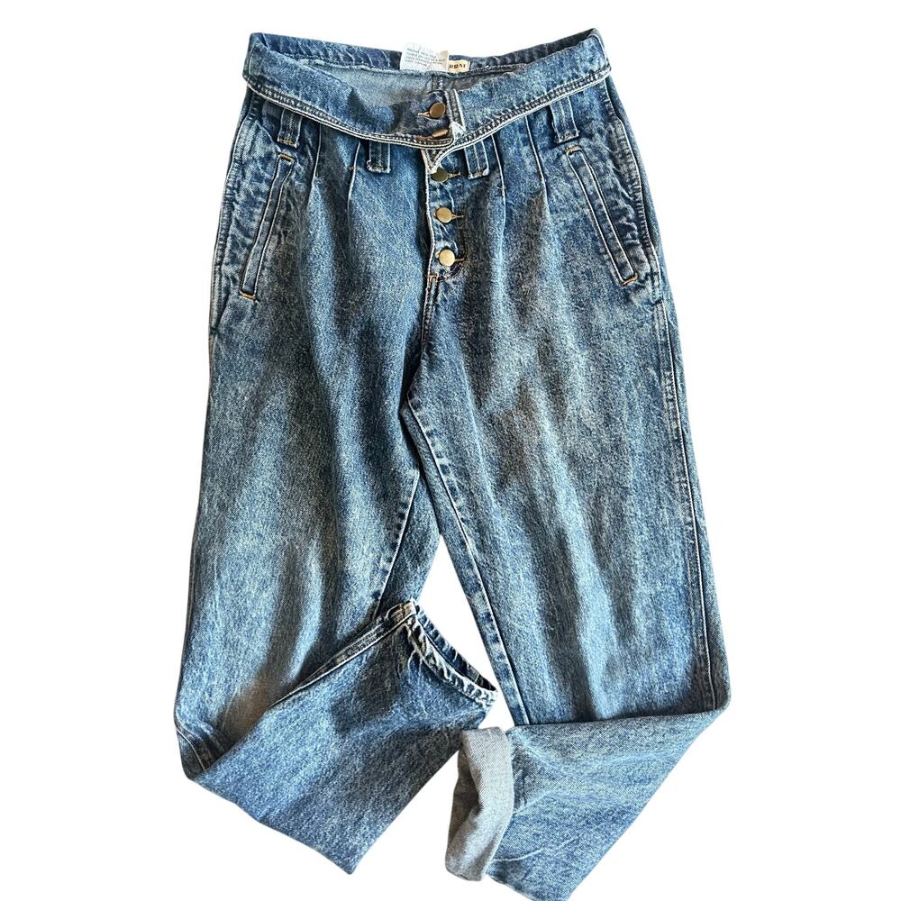 Vintage Acid Wash High Waist Mom Jeans Button Fly Western Denim USA Boho